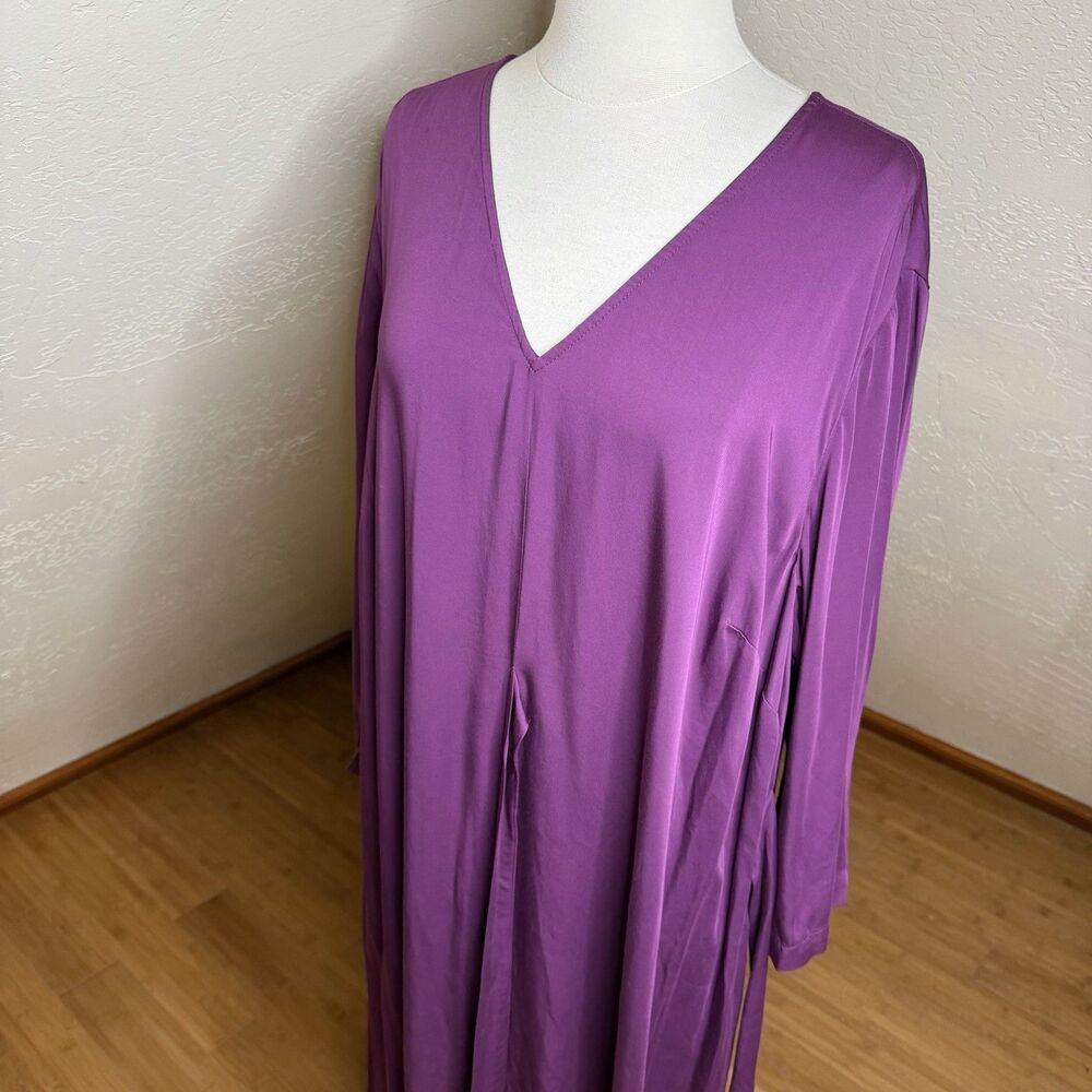 J. Jill Pure Jill Purple Side Tie Waist Dress Plus Size 2X Midi V-Neck Comfy - Picture 9 of 10